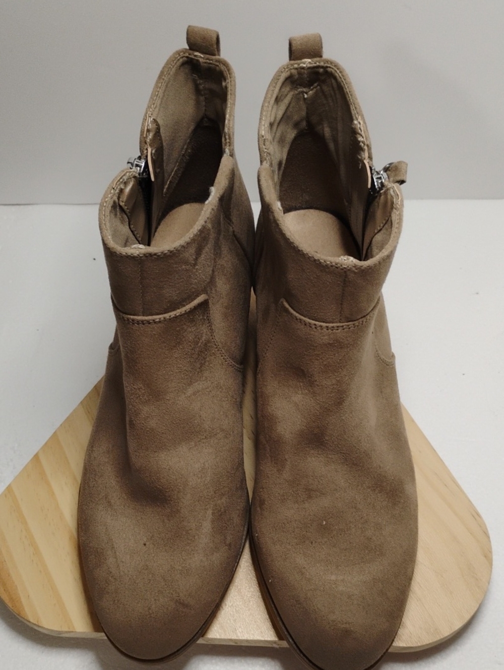 Dr. Scholl's Taupe Suede Side-Zip Ankle Booties For Women